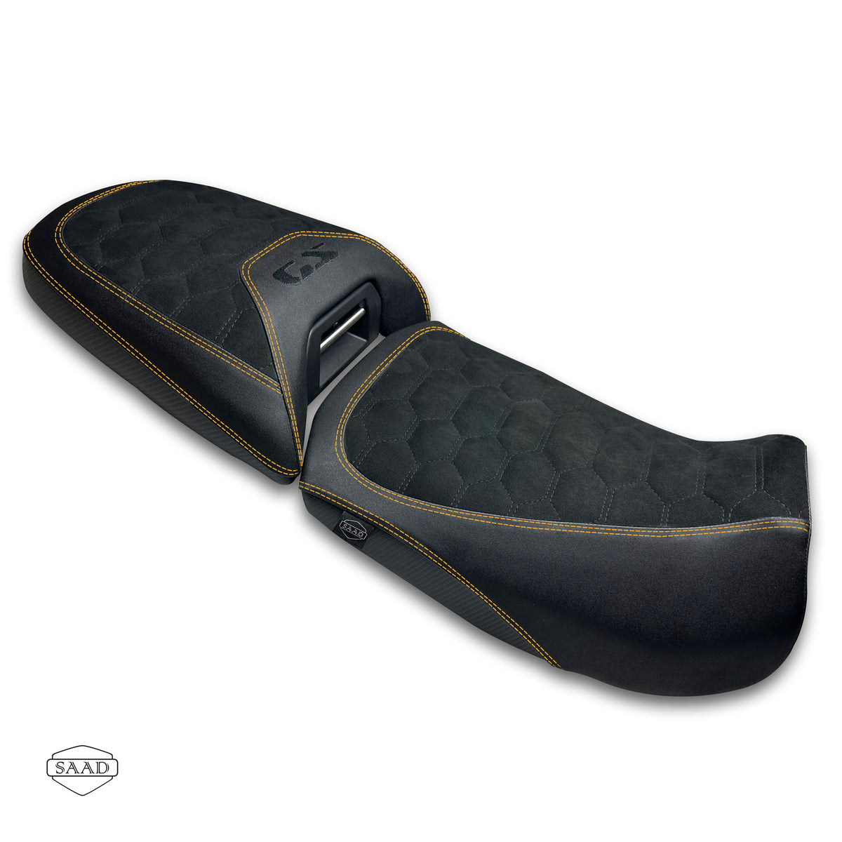 BMW R1300 GS Adventure (2025+) Suede Cells Stitch Seat Cover by SAAD Covers - Black-Orange