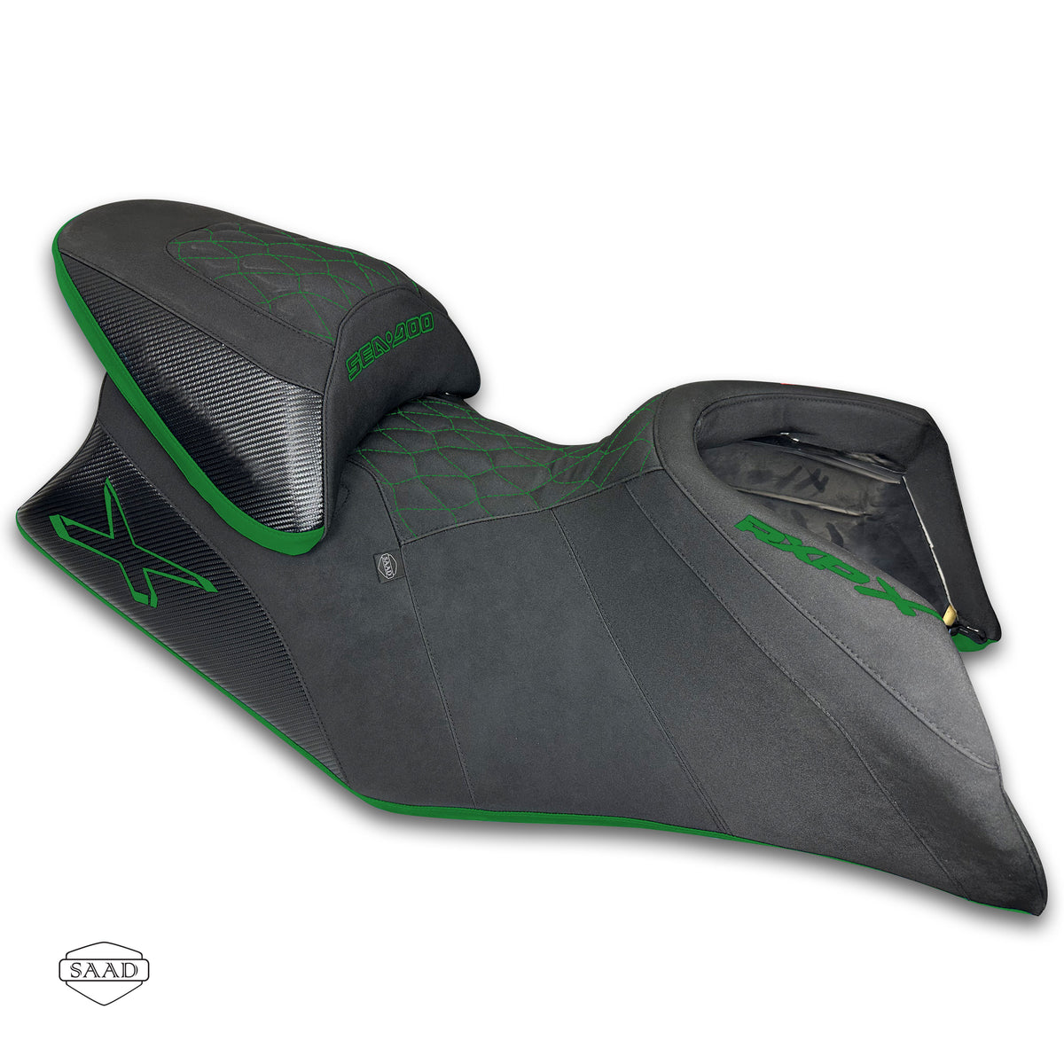 Sea-Doo RXP-X 300/325/350 (2021-2027) Seat Cover by SAAD Covers - Black-Green Senna