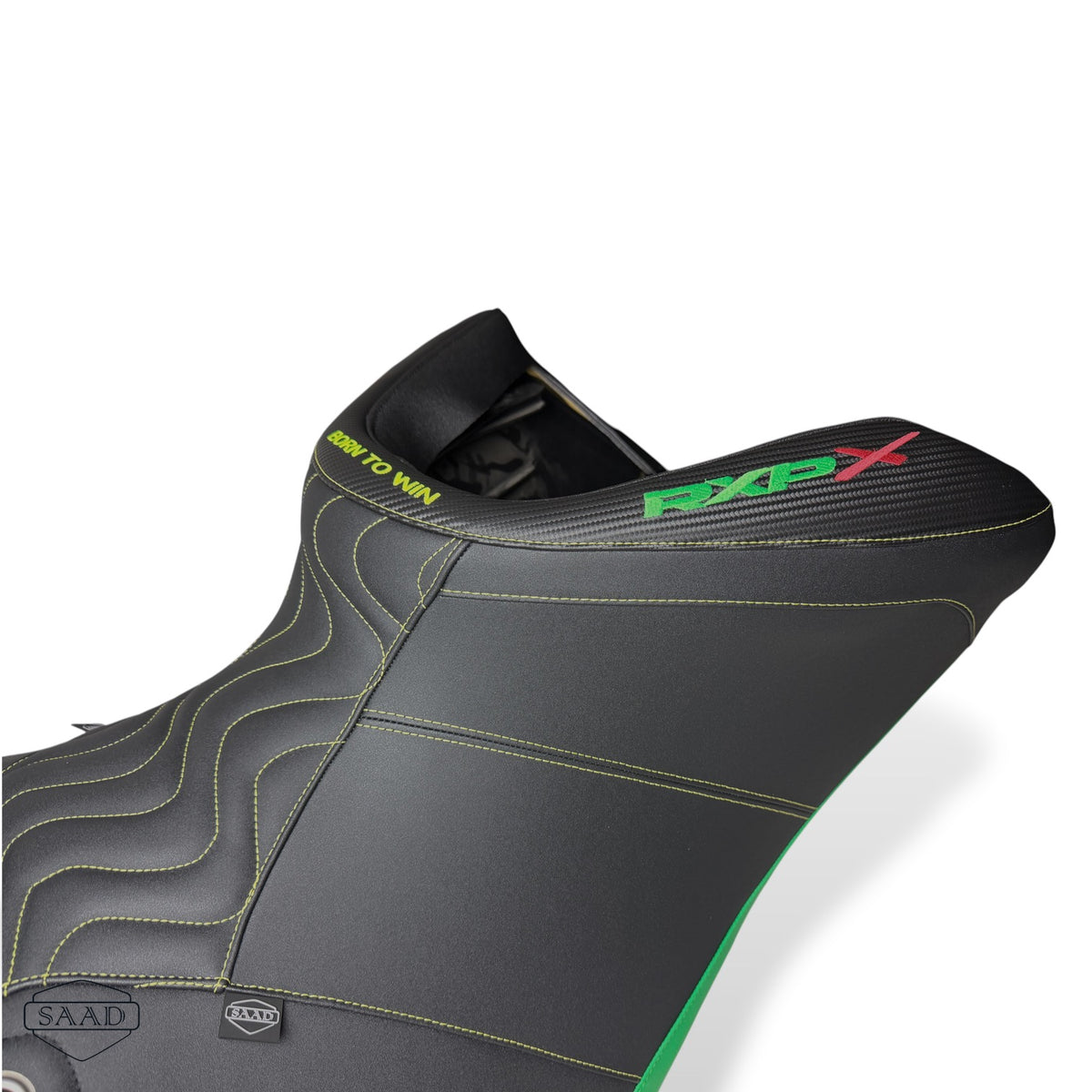 Sea-Doo RXP-X 350 Senna Edition (2027) Wave Stitch Seat Cover by SAAD Covers - Black-Green close-up
