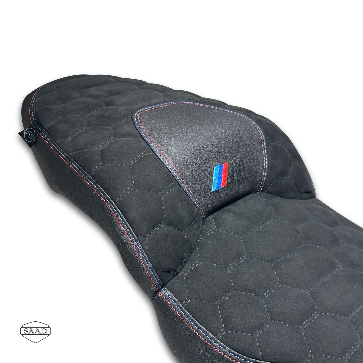 BMW M1000 XR (2024+) Suede Cells Stitch Seat Cover by SAAD Covers - cell stitch close-up