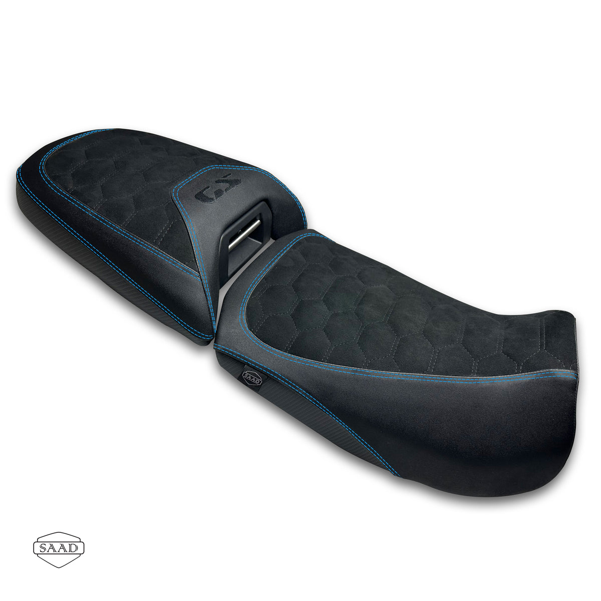 BMW R1300 GS Adventure (2025+) Suede Cells Stitch Seat Cover by SAAD Covers - Black-Blue