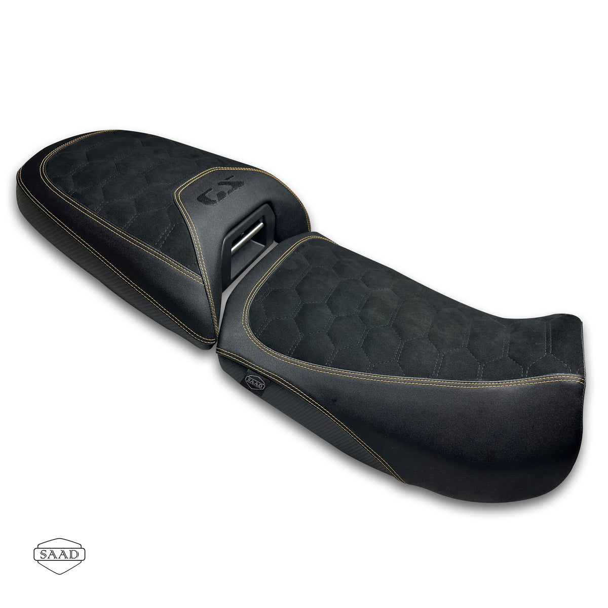 BMW R1300 GS Adventure (2025+) Suede Cells Stitch Seat Cover by SAAD Covers - Black-Gold