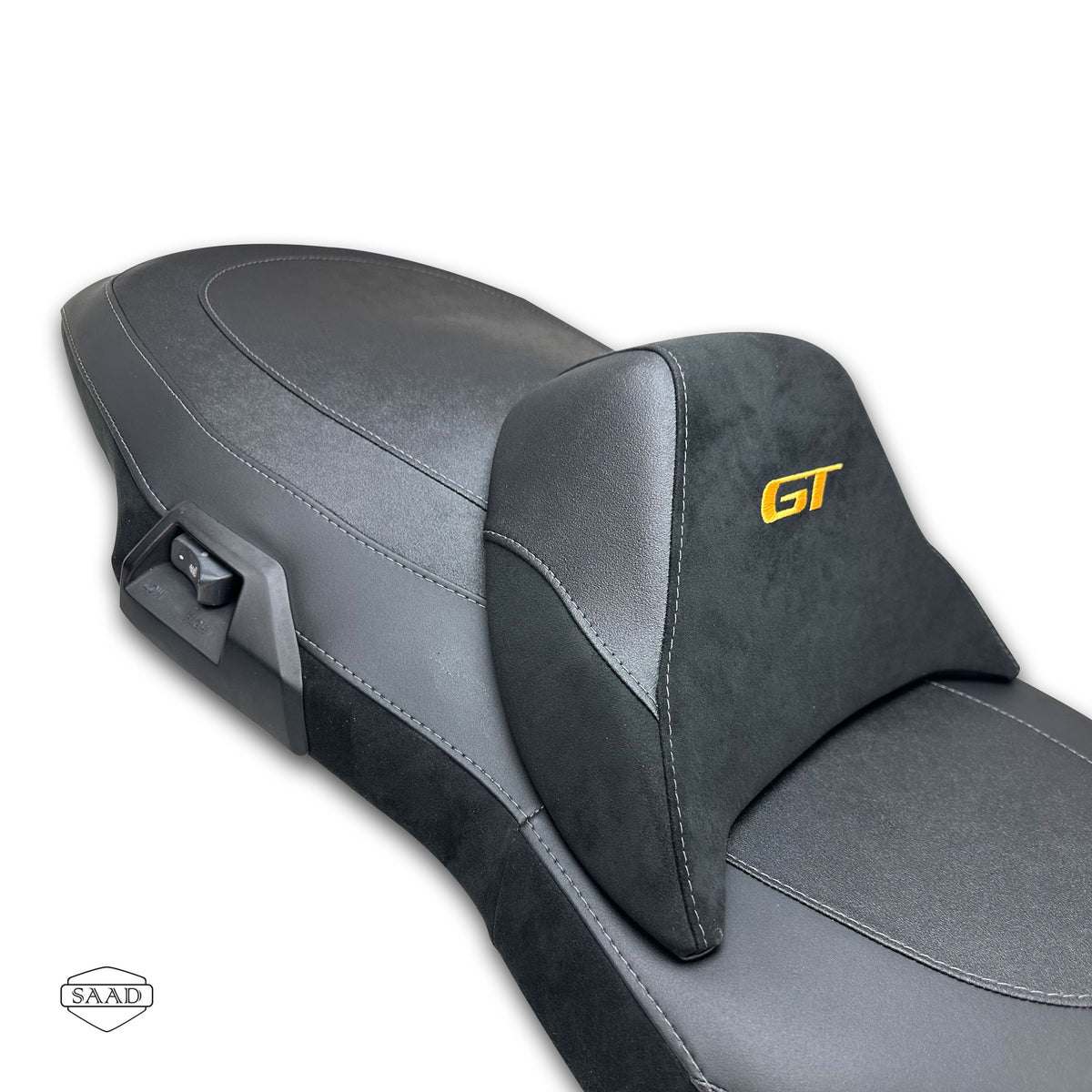 BMW C 650 GT (2012-2020) Seat Cover by SAAD Covers - Black-Gold close-up