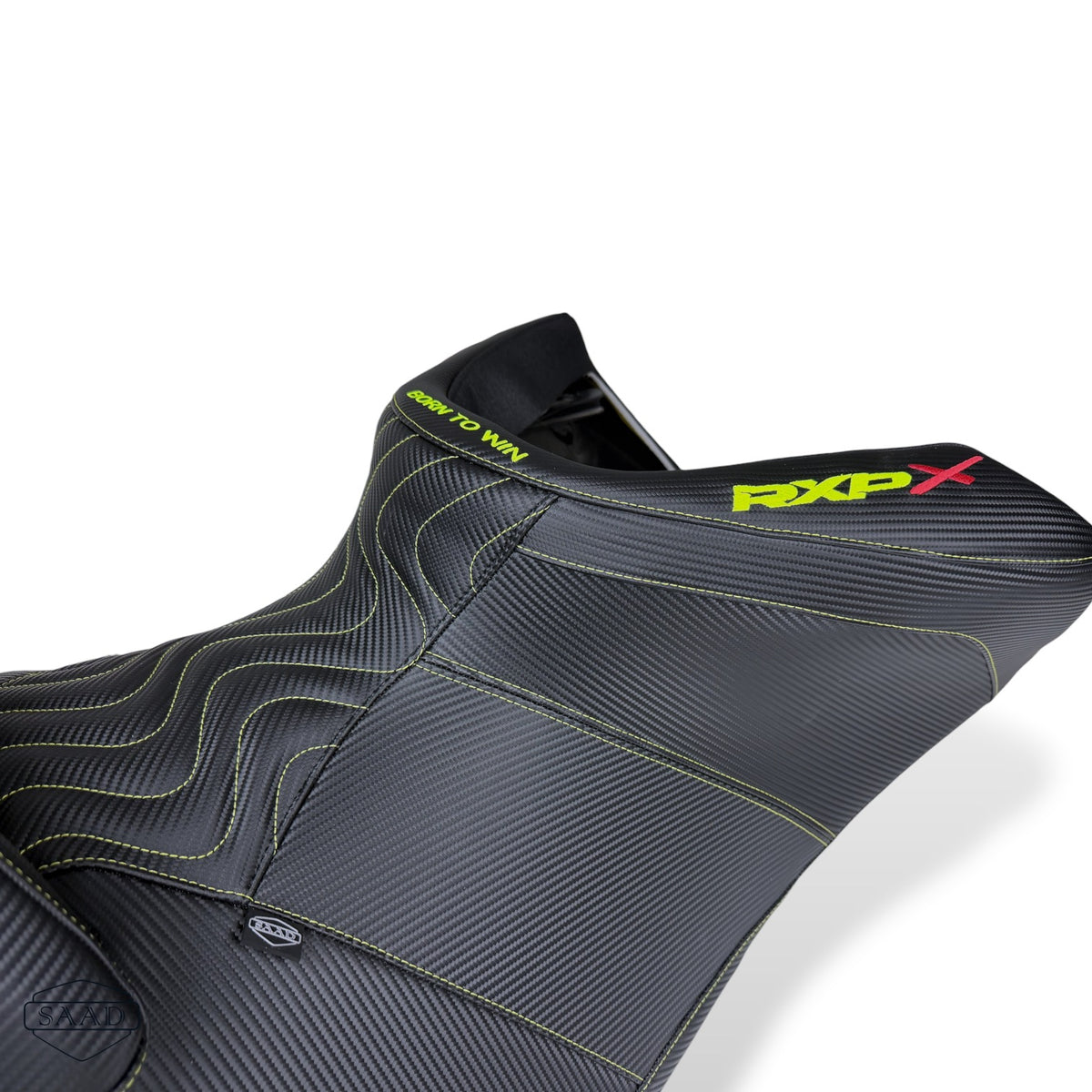 Sea-Doo RXP-X 350 Senna Edition (2027) Wave Stitch Seat Cover by SAAD Covers - full Carbon front close-up