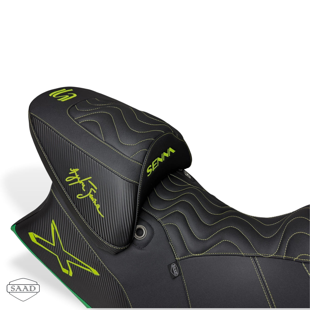 Sea-Doo RXP-X 350 Senna Edition (2027) Wave Stitch Seat Cover by SAAD Covers - Black-Green rear detail