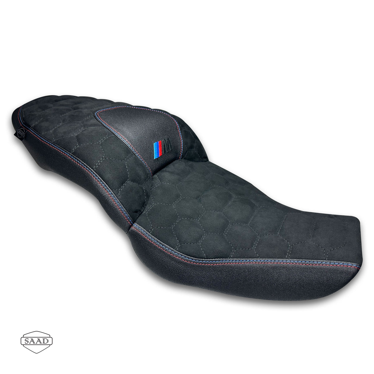 BMW M1000 XR (2024+) Suede Cells Stitch Seat Cover by SAAD Covers - Black-Red-Blue
