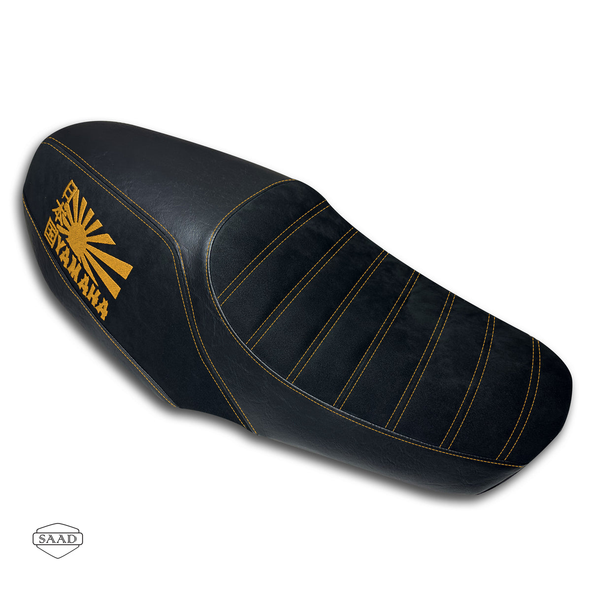 Yamaha XSR 900 (2025+) Suede Lines Double Stitch Seat Cover by SAAD Covers - Black-Gold